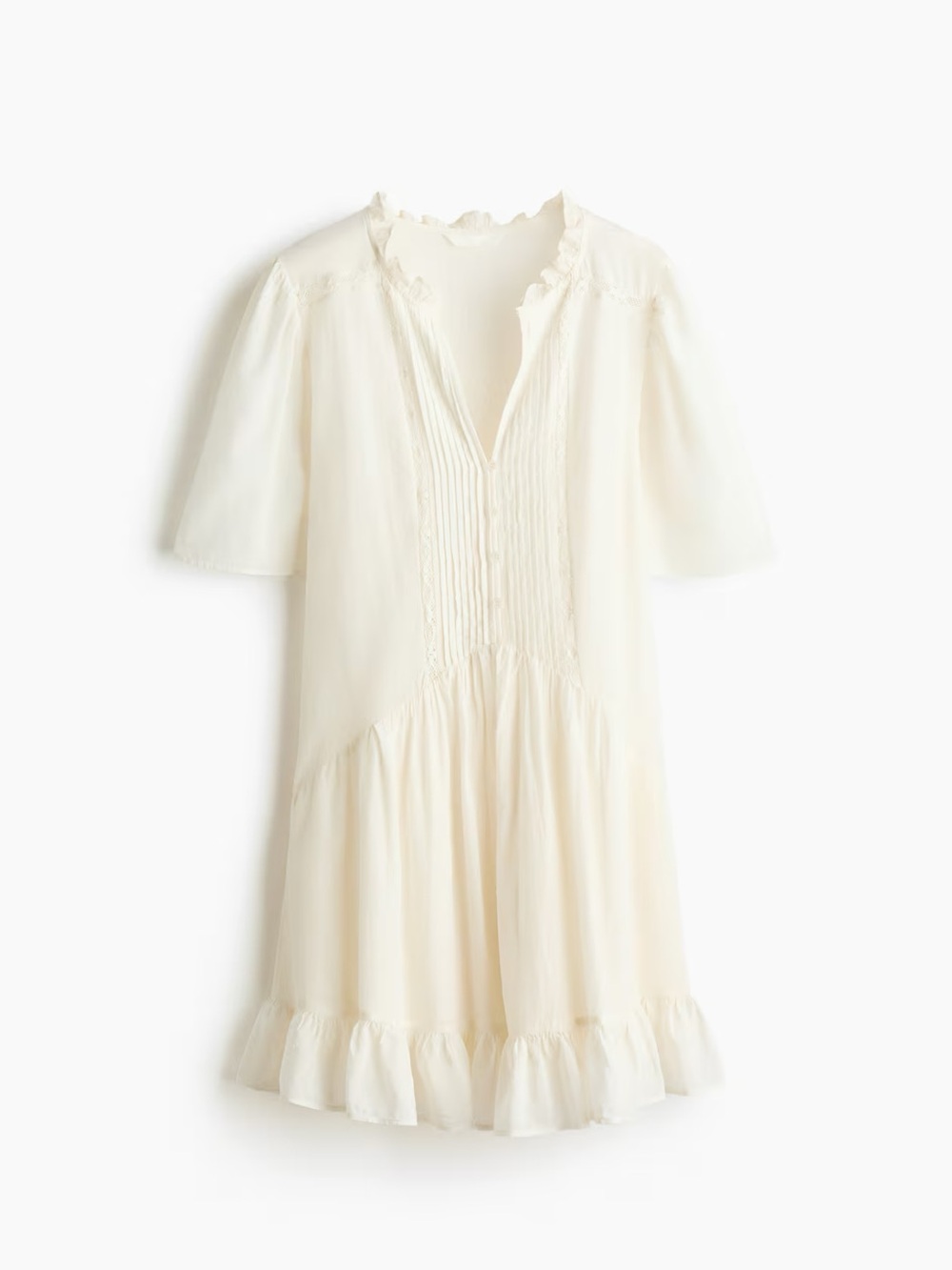 H&M Cream Ruffle-Hem Mini Dress